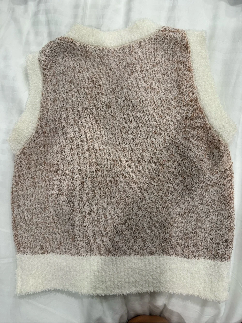 Cream & Brown Knit Sleeveless V-Neck Sweater Vest - Picture 2 of 2